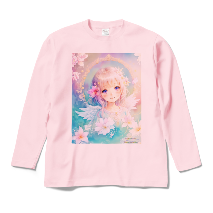 (前面プリント)「夢見る瞳7」長袖カラーTシャツ - M - ライトピンク