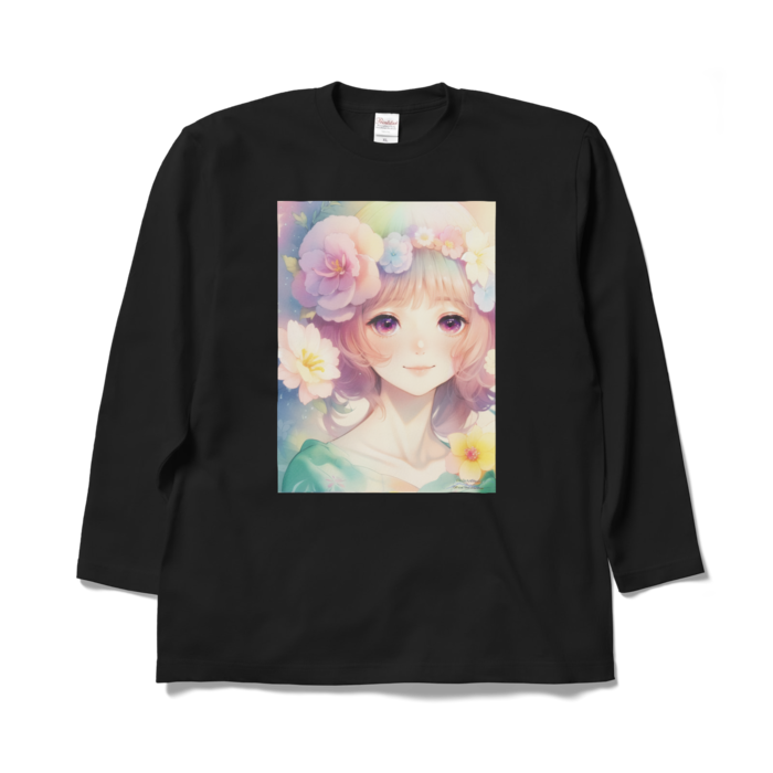 (両面プリント)「夢見る瞳」長袖カラーTシャツ - XL - ブラック