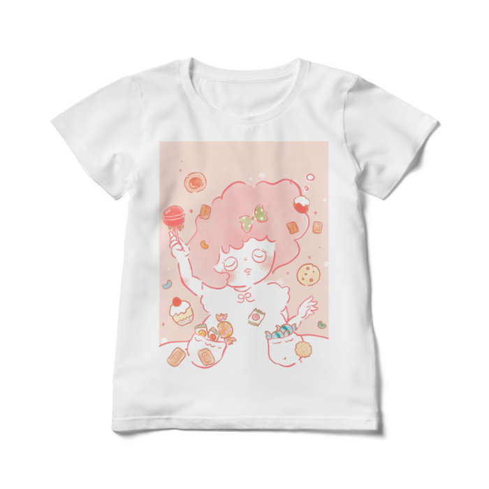 ぽわお菓子おんなのこTシャツ(ぽわん) - L - 白