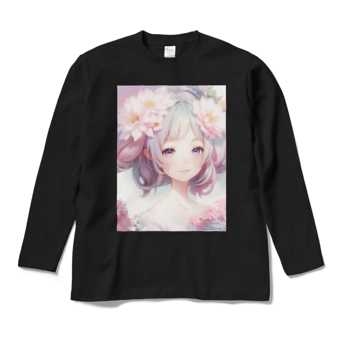 (両面プリント)「夢見る瞳3」長袖カラーTシャツ - M - ブラック