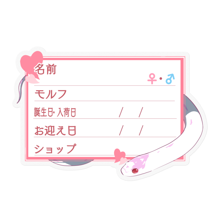 【🐍お名前ステッカー】カリキン(アルビノハイホワイト) ‐ハート／ピンク