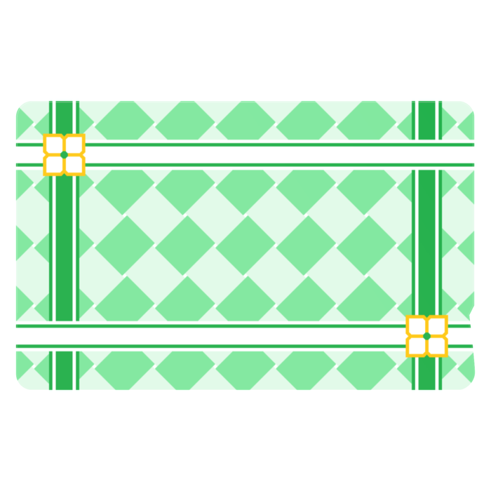 四枚花＆編み込みリボンのICカードステッカー(グリーン系)