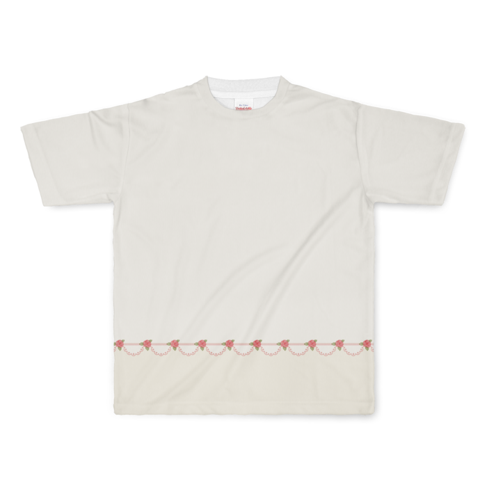 フルグラフィックTシャツ　赤薔薇×ベージュ　L