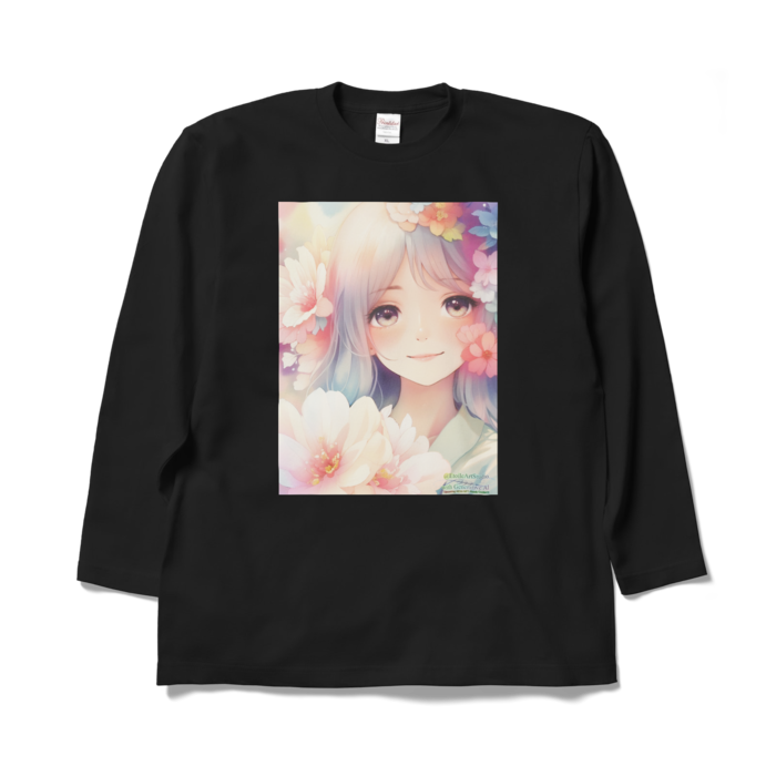 (前面プリント)「夢見る瞳2」長袖カラーTシャツ - XL - ブラック