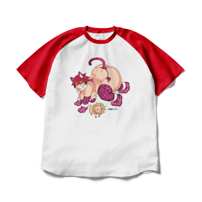 ラグランTシャツ - XL - ホワイト×レッド