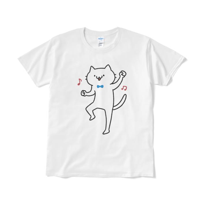 【デカねこ】ダンシングねこ（大プリント／カラー）Tシャツ - L - ホワイト