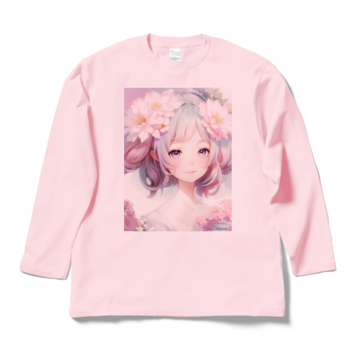 (前面プリント)「夢見る瞳3」長袖カラーTシャツ - L - ライトピンク