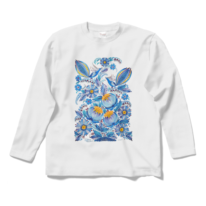 ロングスリーブTシャツ  (ブルー) - S - ホワイト