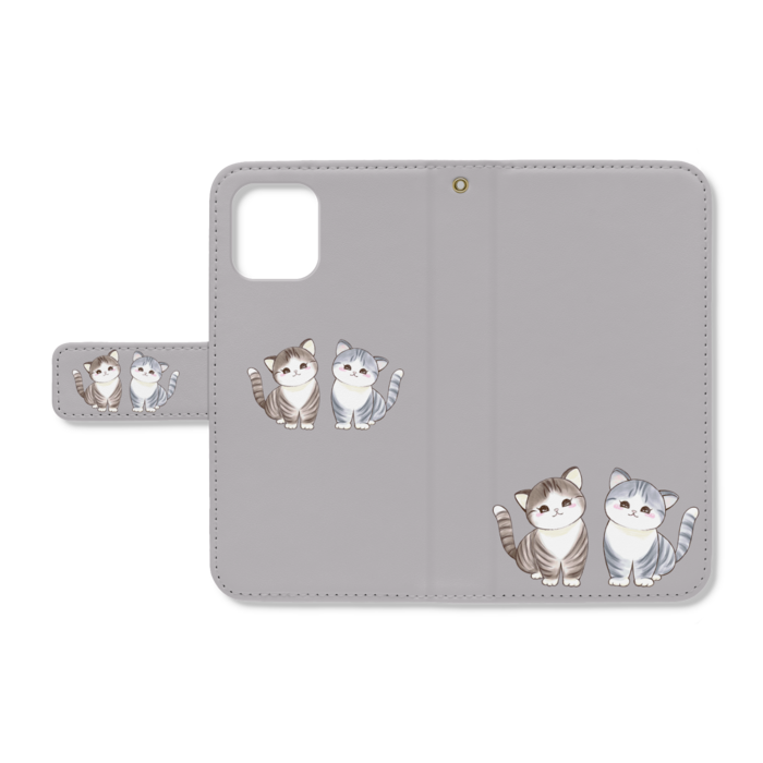 手帳型iPhoneケース - iPhone12 mini - ストラップ穴 あり(グレー)