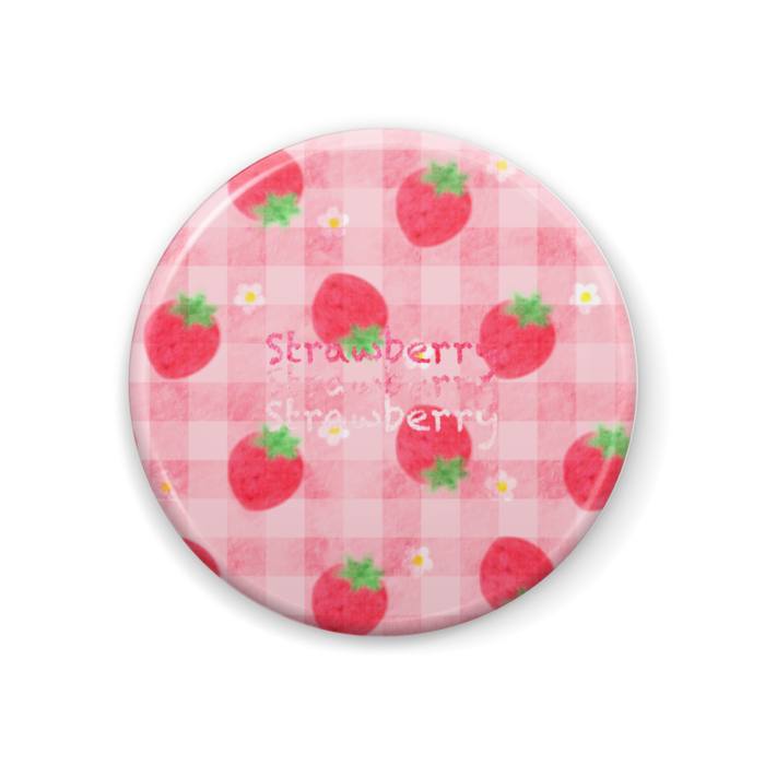 ギンガムチェックいちご缶バッジ ゆずお Booth