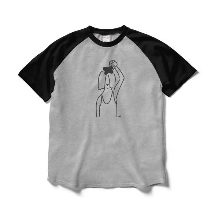 ラグランTシャツ - L - 杢グレー×ブラック