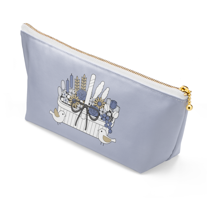 ポーチA　くすみブルー×ファスナー白