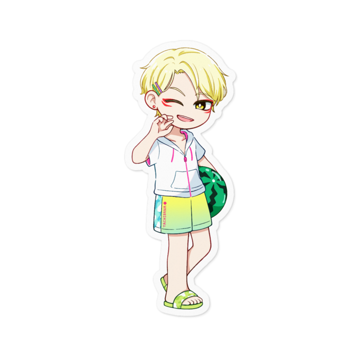 【夏限定】橘【被害者】ステッカー 背景色：ホワイト（100x100mm）