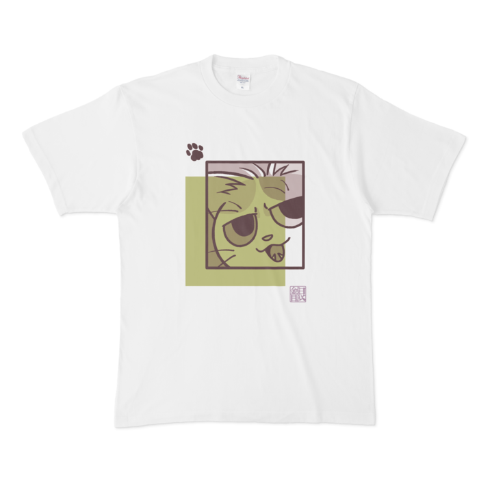 猫柄Tシャツ抹茶 - XL