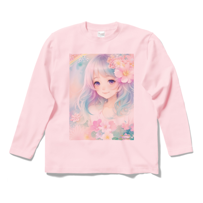 (両面プリント)「夢見る瞳6」長袖カラーTシャツ - S - ライトピンク