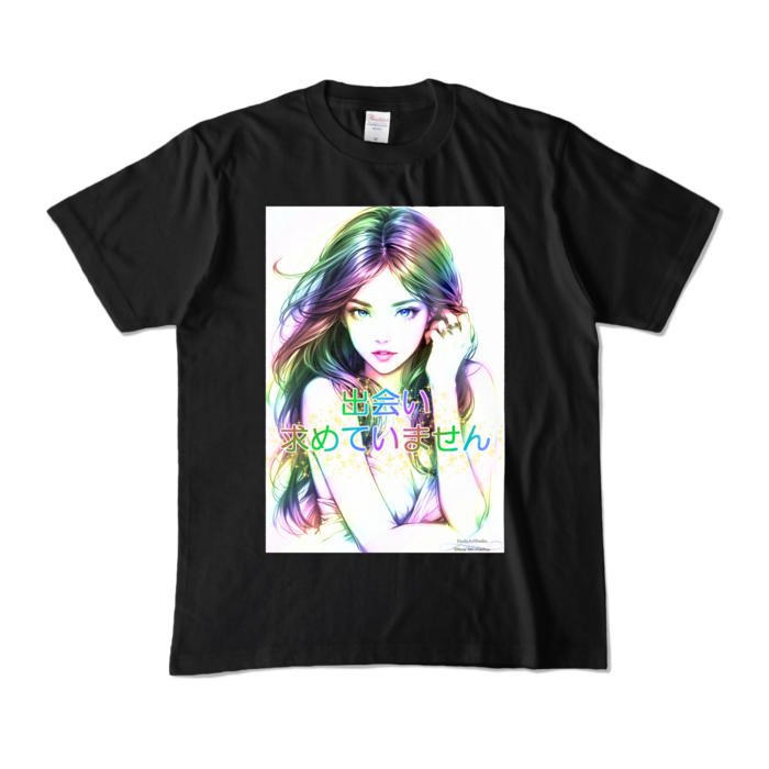 (前面プリント)男よけナンパ除けTシャツ「出会い求めていません」Dream Woman - M - ブラック (濃色)