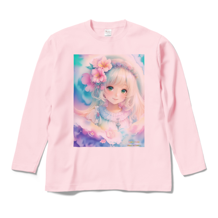 ロングスリーブTシ(両面プリント)「夢見る瞳8」長袖カラーTシャツ - M - ライトピンクャツ - M - ライトピンク(1)