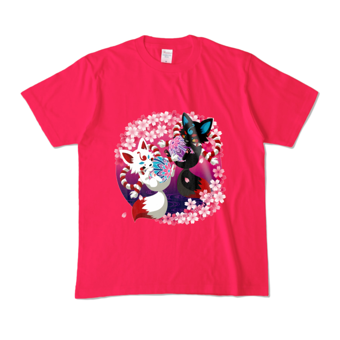 妖狐と桜　カラーTシャツ - M - ホットピンク (濃色)