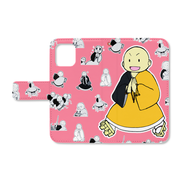 手帳型iPhoneケース - iPhone12 mini - ストラップ穴 あり（ピンク）