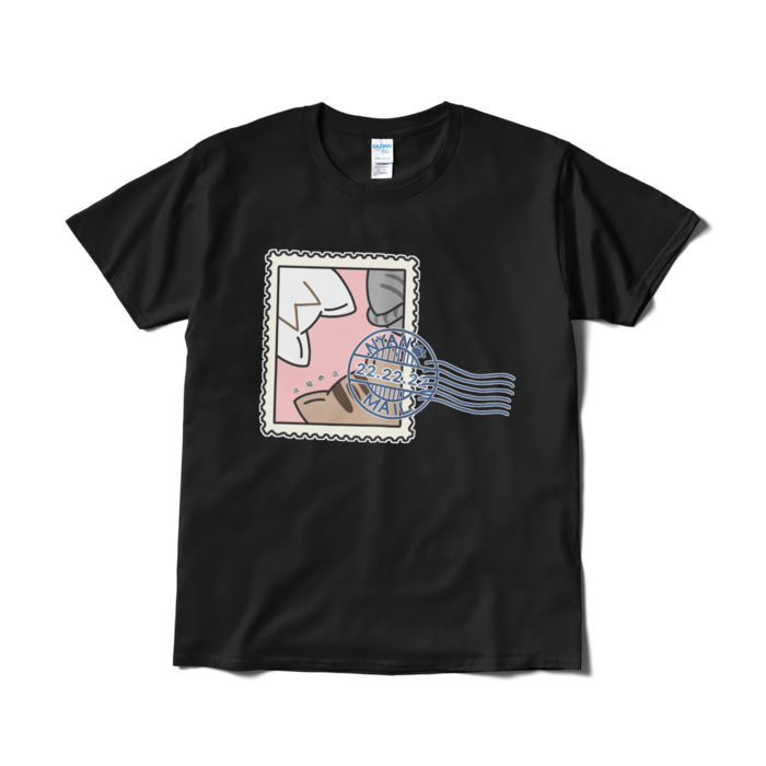 猫切手Tシャツ L - ブラック