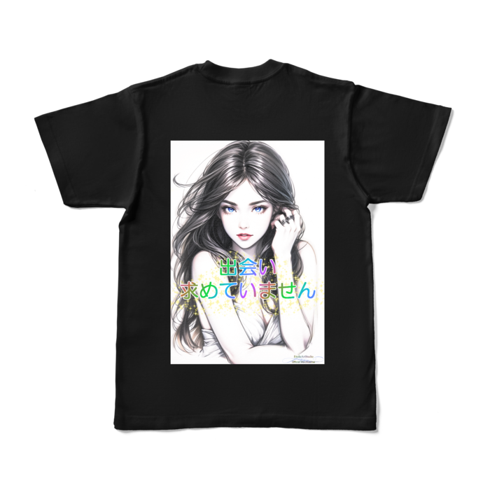 (背面プリント)男よけナンパ除けTシャツ「出会い求めていません」Elegant Woman - S - ブラック (濃色)