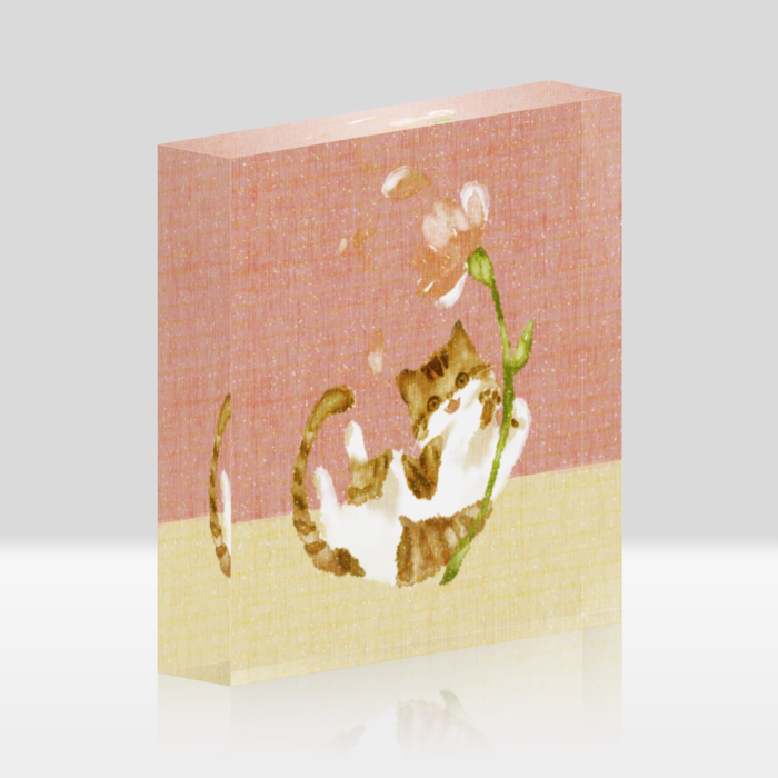 アクリルブロックホワイト桃 - 100x100mm