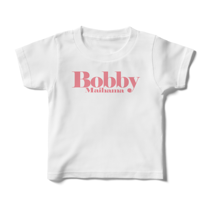 BobbyのキッズTシャツ（ホワイト / ロゴ:ピーチ） - 100cm