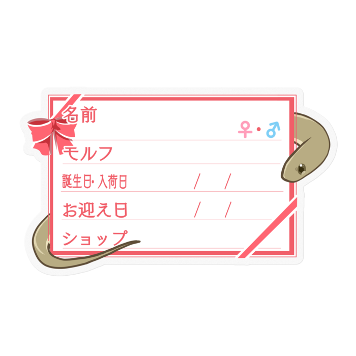 【🐍お名前ステッカー】ガンスタマゴヘビ ‐リボン／ピンク