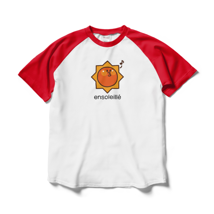 お日さまラグランTシャツ - L - ホワイト×レッド