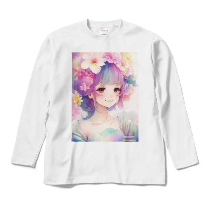 (両面プリント)「夢見る瞳5」長袖カラーTシャツ - M - ホワイト