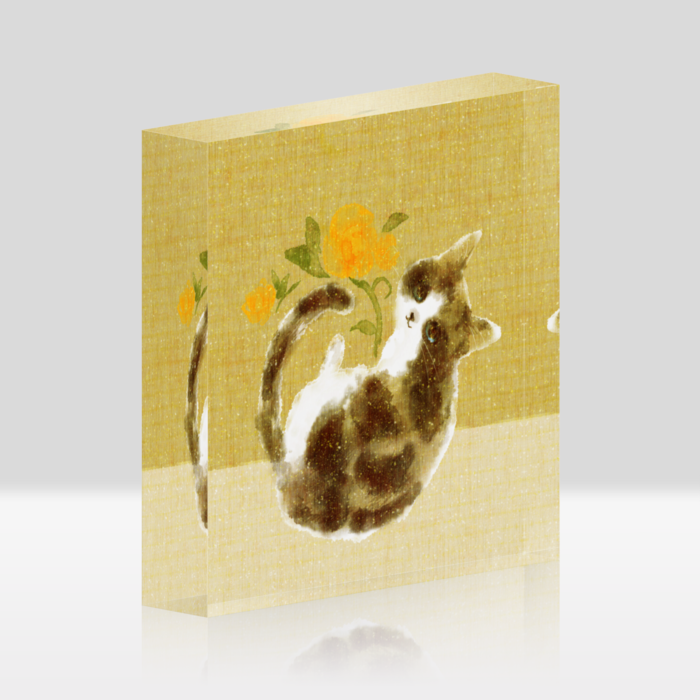 アクリルブロックホワイト黄 - 100x100mm