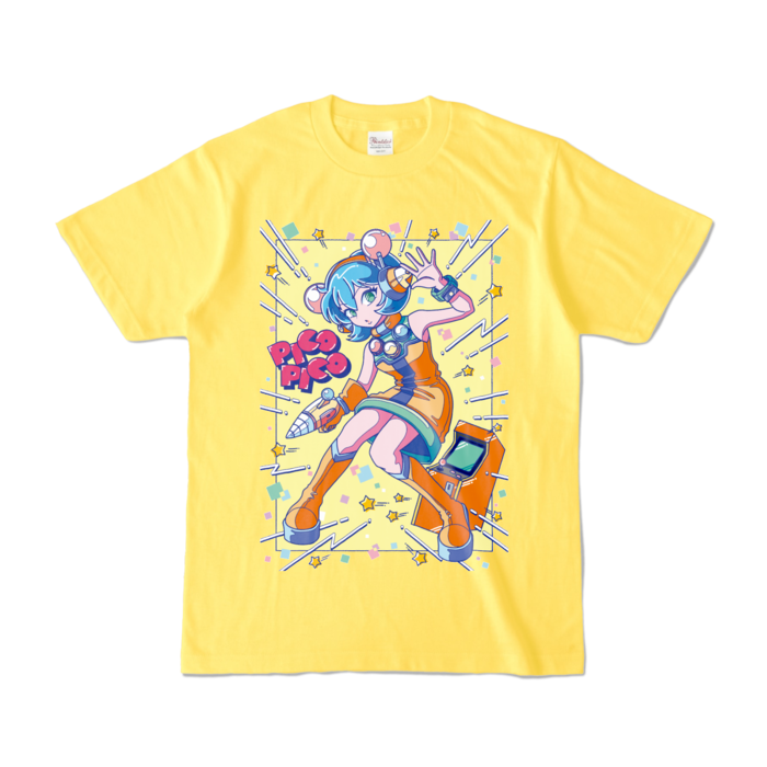 80sレトロポップ「ピコナ」Tシャツ - S - イエロー (濃色)
