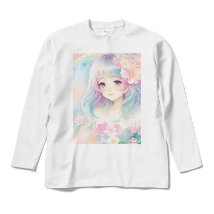 (両面プリント)「夢見る瞳6」長袖カラーTシャツ - M - ホワイト