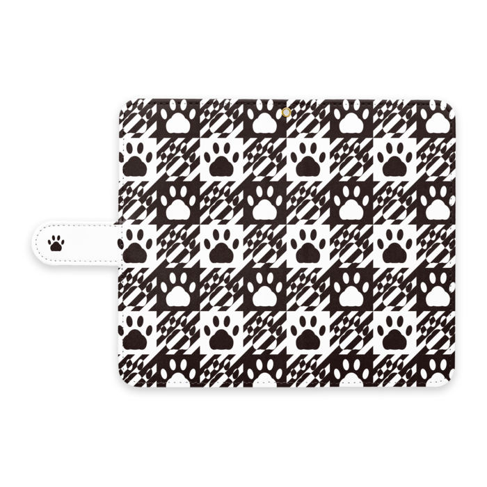 にくきゅうスマホカバーLサイズ モノクロ ストラップ穴 あり