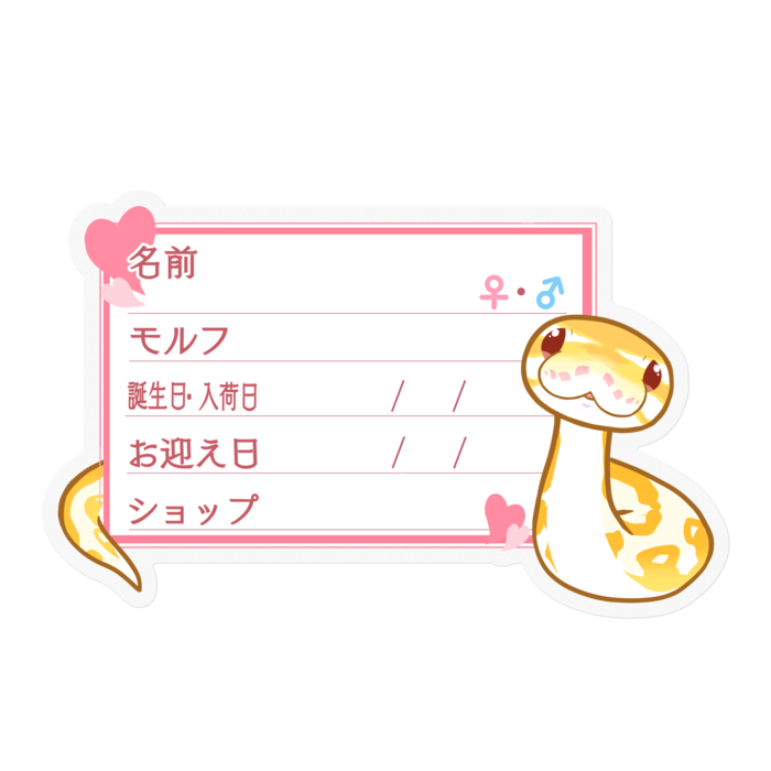 【🐍お名前ステッカー】ボールパイソン(アルビノミニ) ‐ハート/ピンク