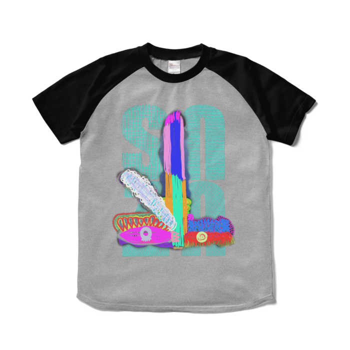 ラグランTシャツ - S - 杢グレー×ブラック