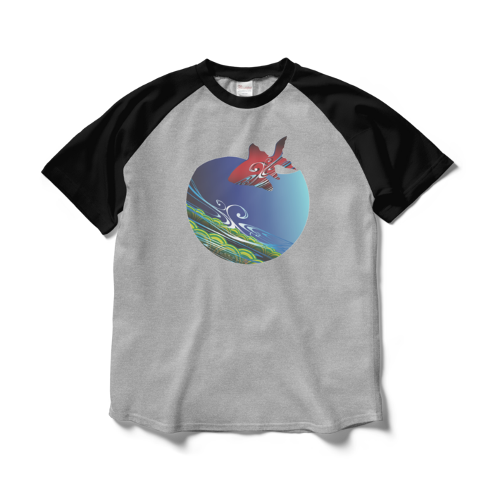ラグランTシャツ - L - 杢グレー×ブラック