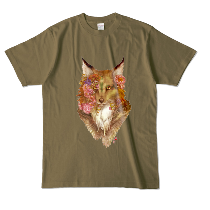 華狐Tシャツ- L - オリーブ (濃色)