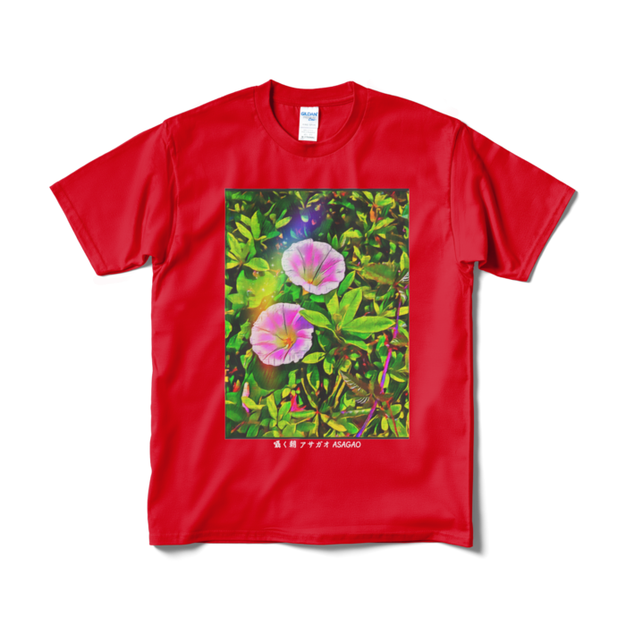 囁く朝 アサガオ ASAGAO デザイナーTシャツ - M - レッド