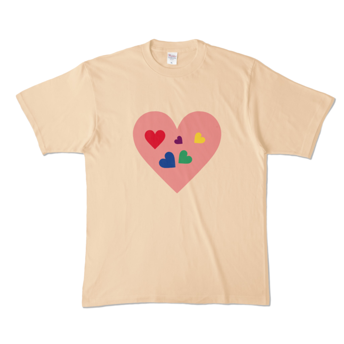 カラフルハートTシャツ - XL - ナチュラル (淡色)