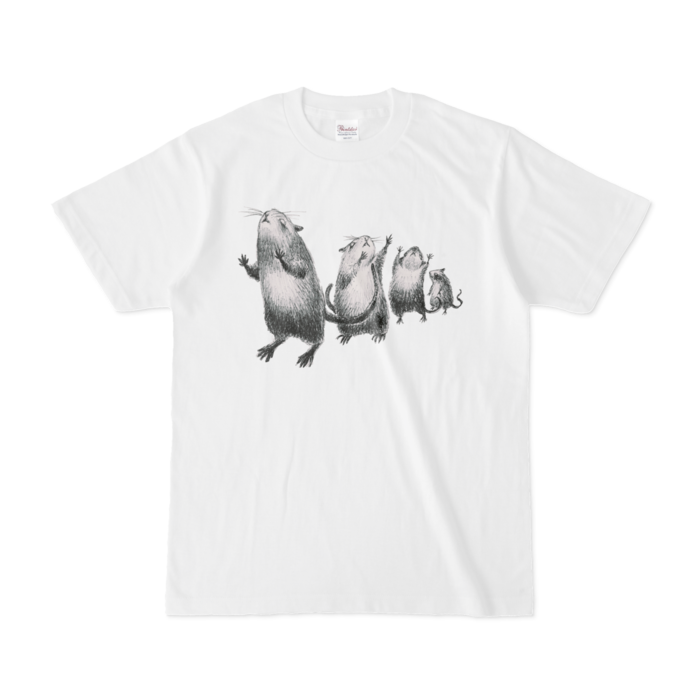 Tシャツ - S - 白にモノクロ鼠