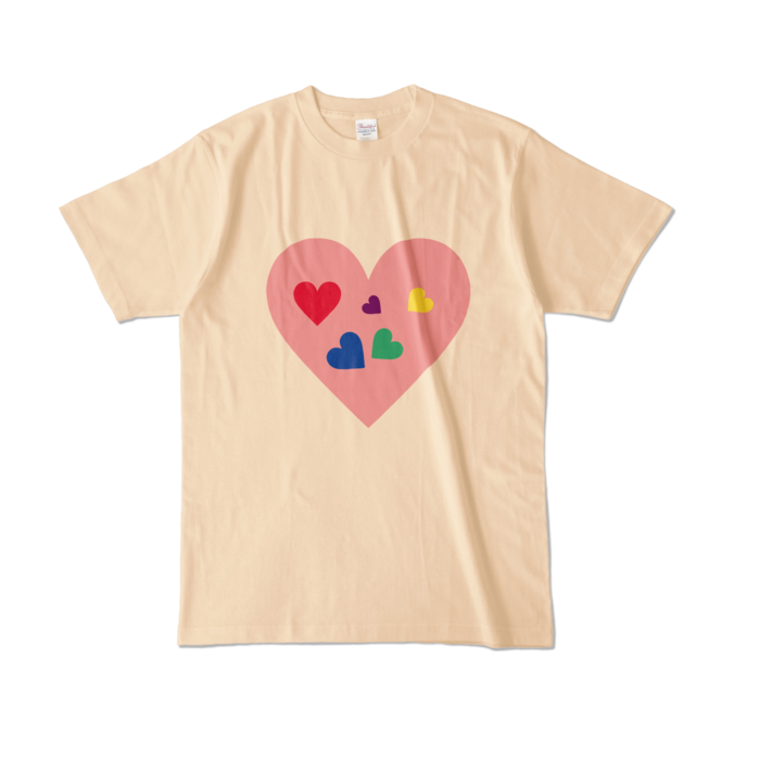 カラフルハートTシャツ - L - ナチュラル (淡色)