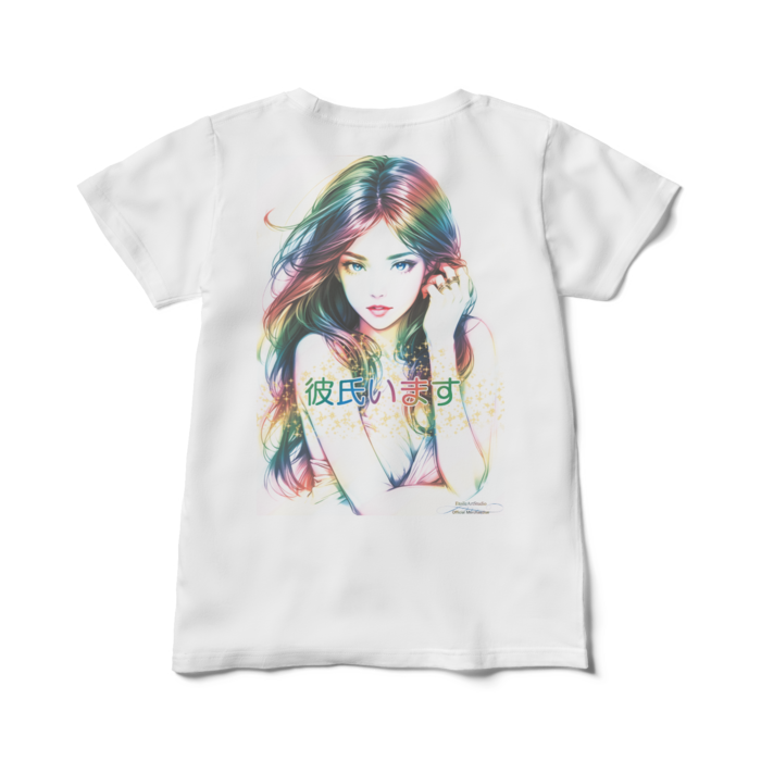 (背面プリント)男よけナンパ除けTシャツ「彼氏います」Dream Woman レディースTシャツ - L(製品への表記はWL) - 白