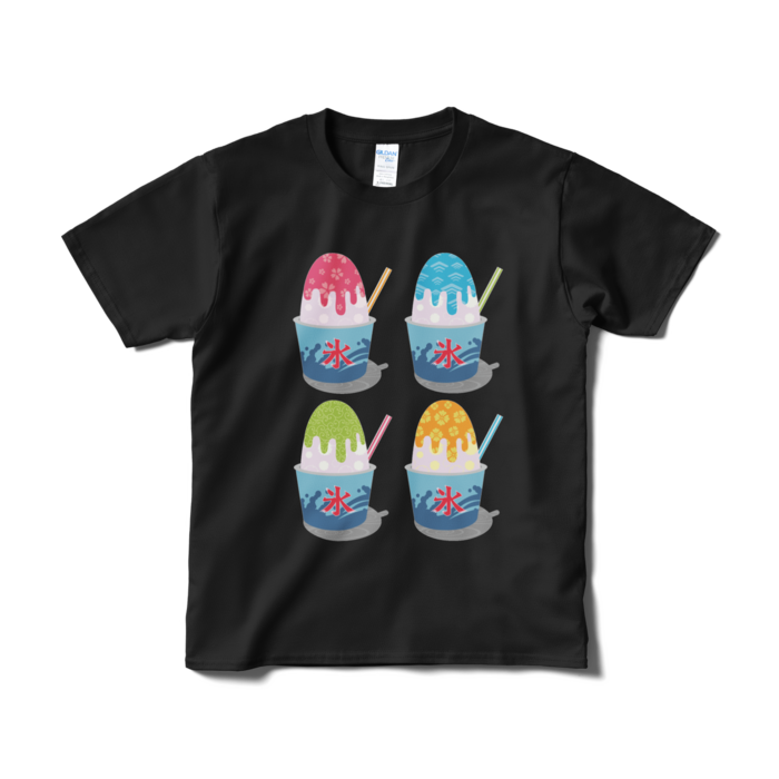 和柄かき氷Tシャツ(短納期) - S - ブラック