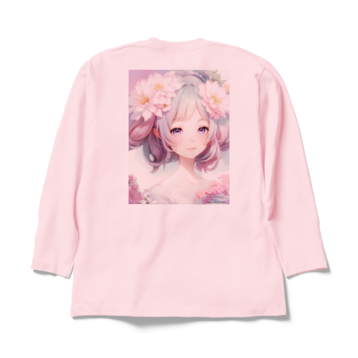(背面プリント)「夢見る瞳3」長袖カラーTシャツ - XL - ライトピンク