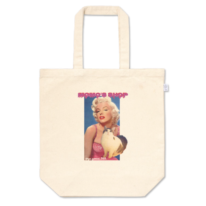 トートバッグ - M - プリント面積中-背景青-ピンクドレス