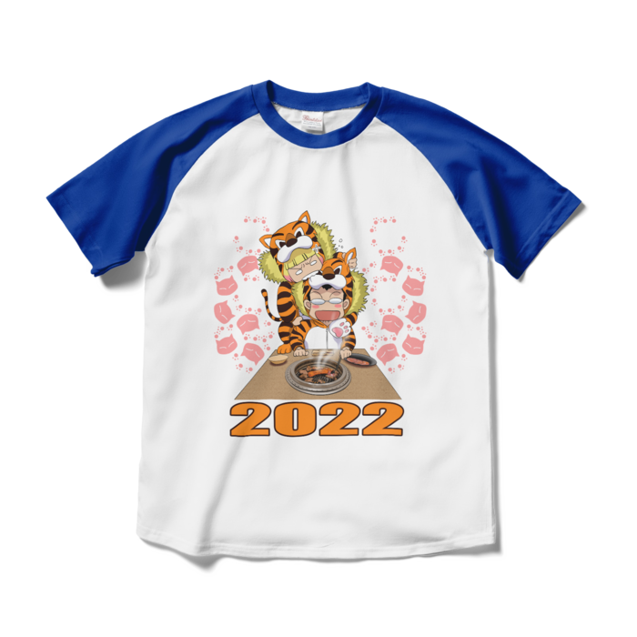ラグランTシャツ - M - ホワイト×ロイヤルブルー
