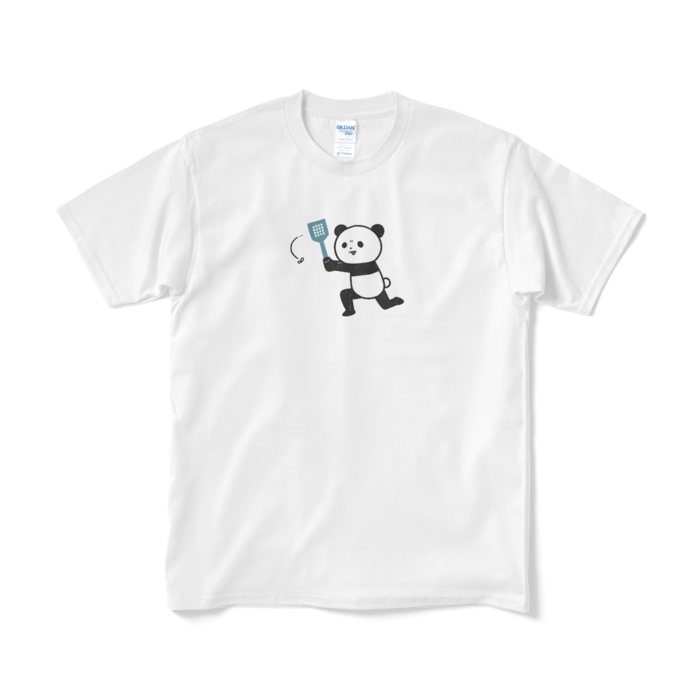 ハエを追い回すパンダ（小プリント／カラー）Tシャツ - M - ホワイト