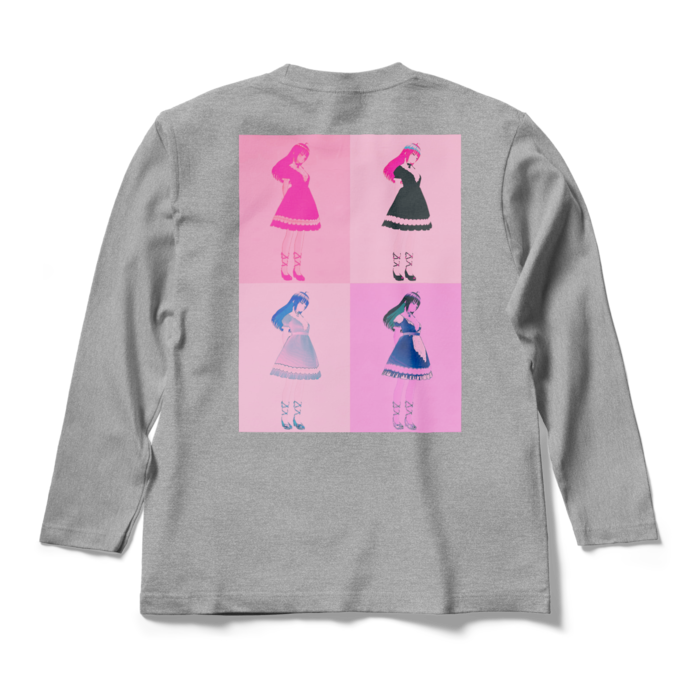 灰ロングスリーブTシャツ - M - (ピンク模様)