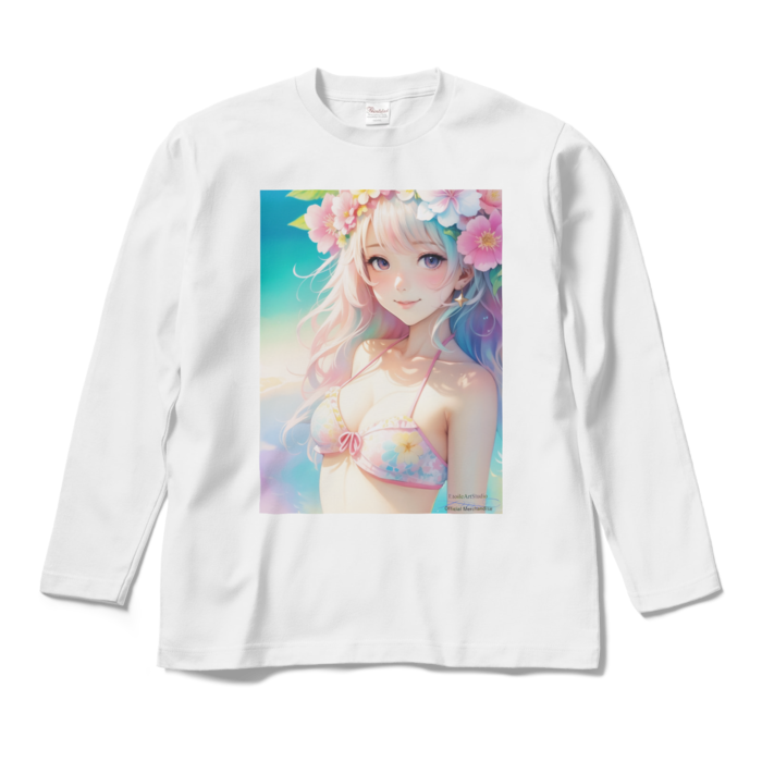 (両面プリント)「夢見る瞳4」長袖カラーTシャツ - M - ホワイト